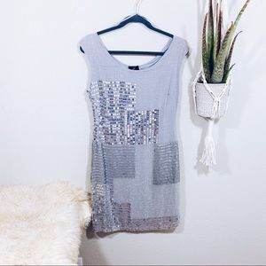 Adrianna Papell Silver Sequin Cocktail Dress 6